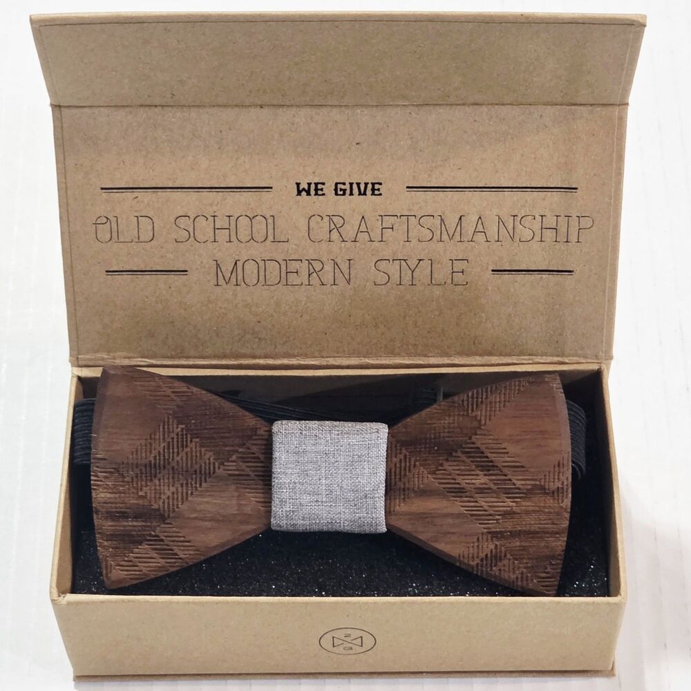 NEW Two Guys Floyd Wooden Handmade Bow Tie Gray Adjustable Shark Tank USA